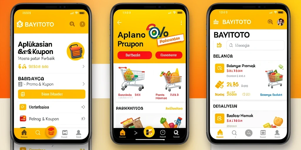 Antarmuka aplikasi BAYITOTO menampilkan beragam kupon dan promo.