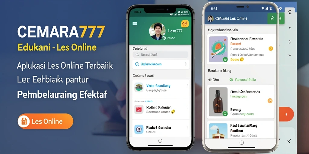 Antarmuka aplikasi CEMARA777 untuk Les Online yang interaktif dan menarik.