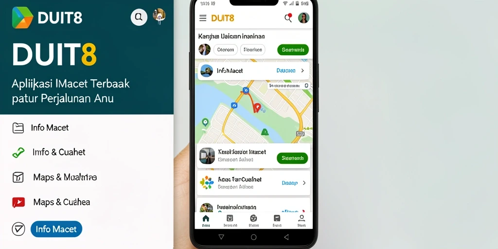 Antarmuka aplikasi DUIT8 menunjukkan informasi macet dan cuaca.