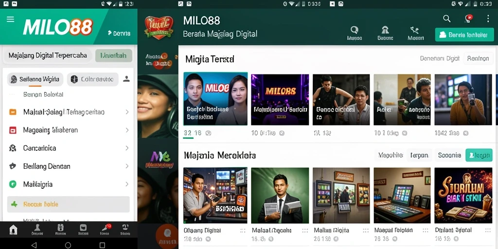 Screenshot antarmuka utama aplikasi MILO88 dengan fungsionalitas Majalah Digital