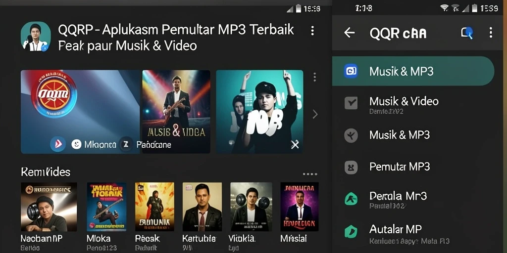 Screenshot aplikasi QQRP dengan antarmuka Pemutar MP3 yang menarik.