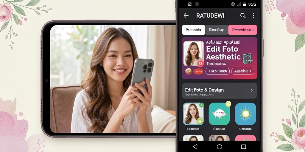 Screenshot RATUDEWI menampilkan antarmuka pengeditan foto yang intuitif dan menarik.
